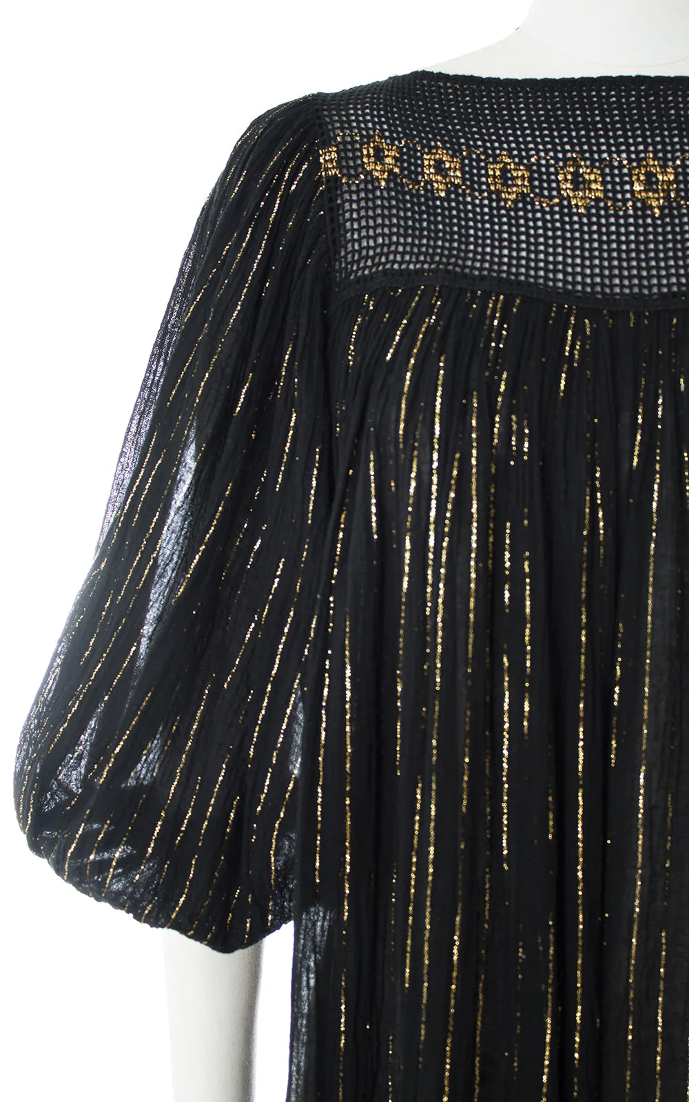 1970s Gold Striped Cotton Gauze Maxi Dress | small/medium