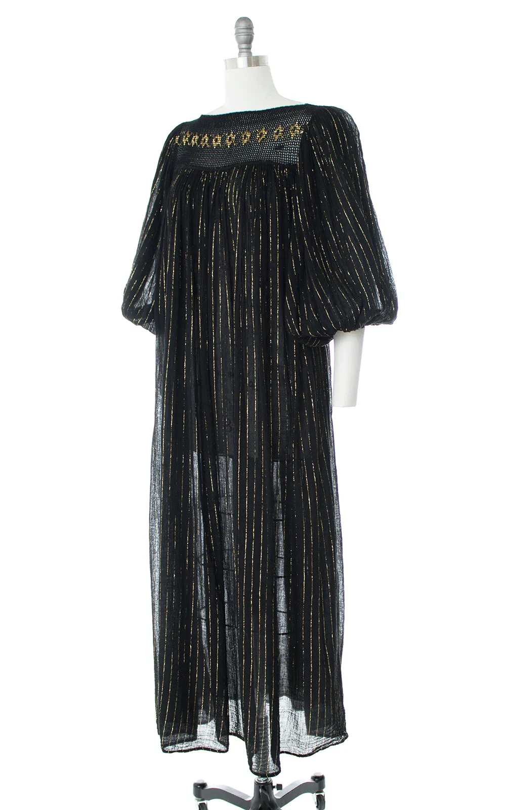 1970s Gold Striped Cotton Gauze Maxi Dress | small/medium