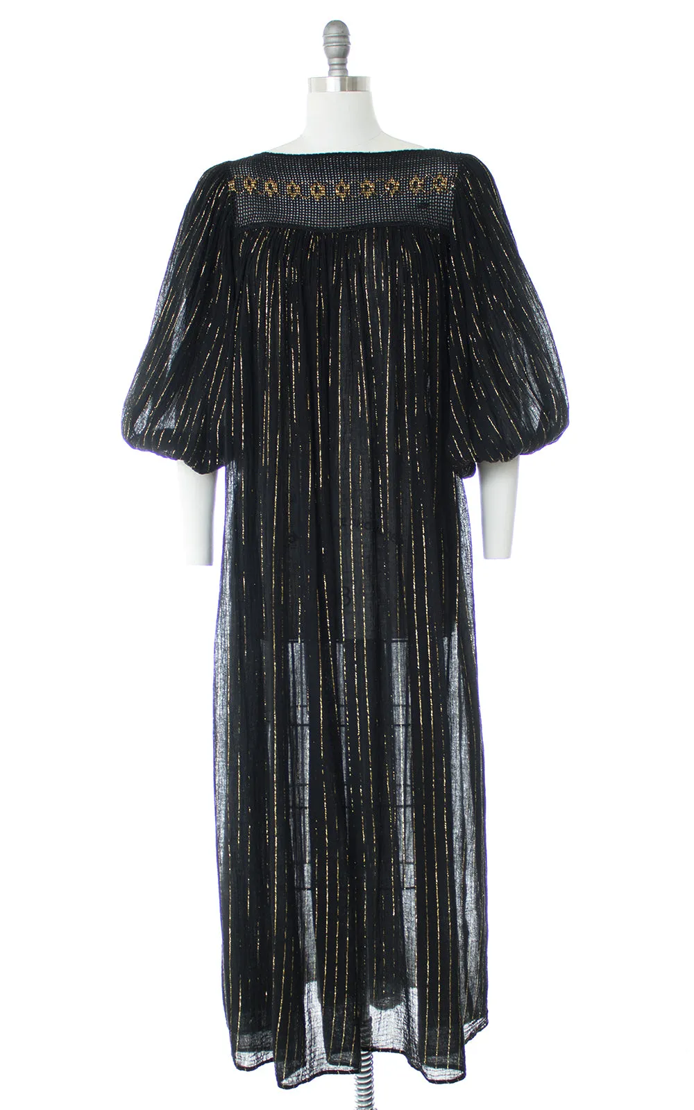 1970s Gold Striped Cotton Gauze Maxi Dress | small/medium