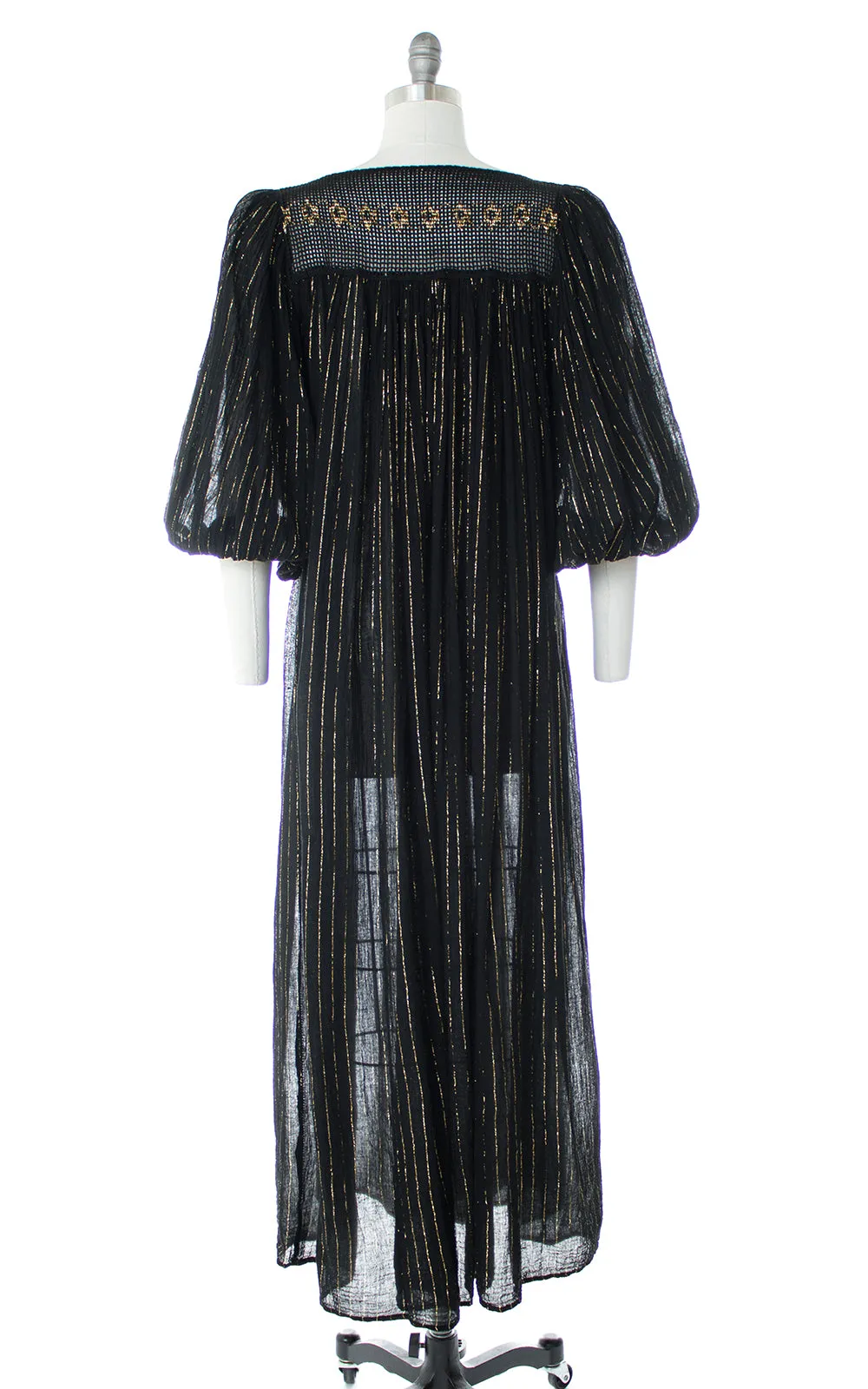 1970s Gold Striped Cotton Gauze Maxi Dress | small/medium