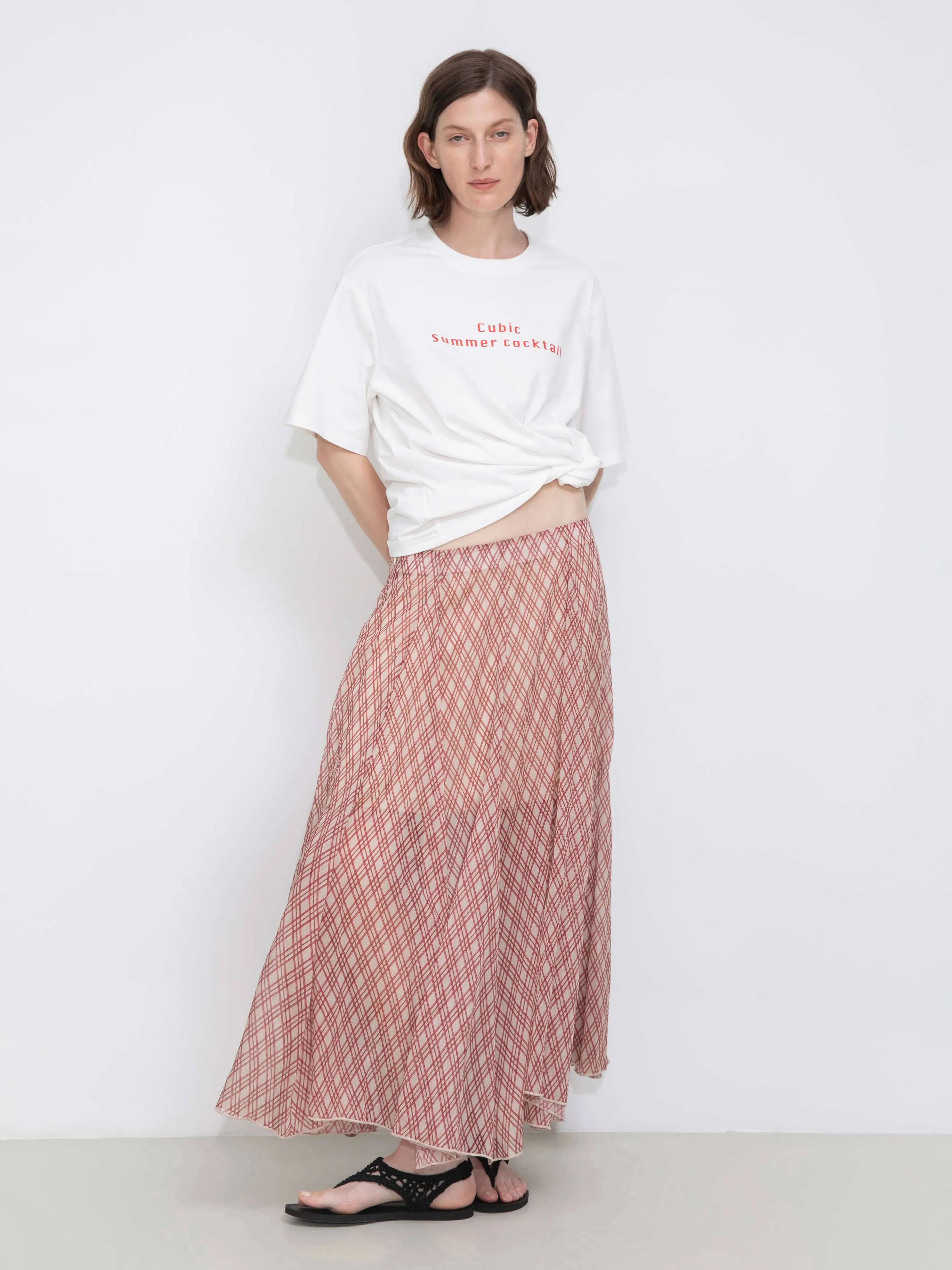 Asymmetrical Flowy Check Maxi Skirt: Blue / M