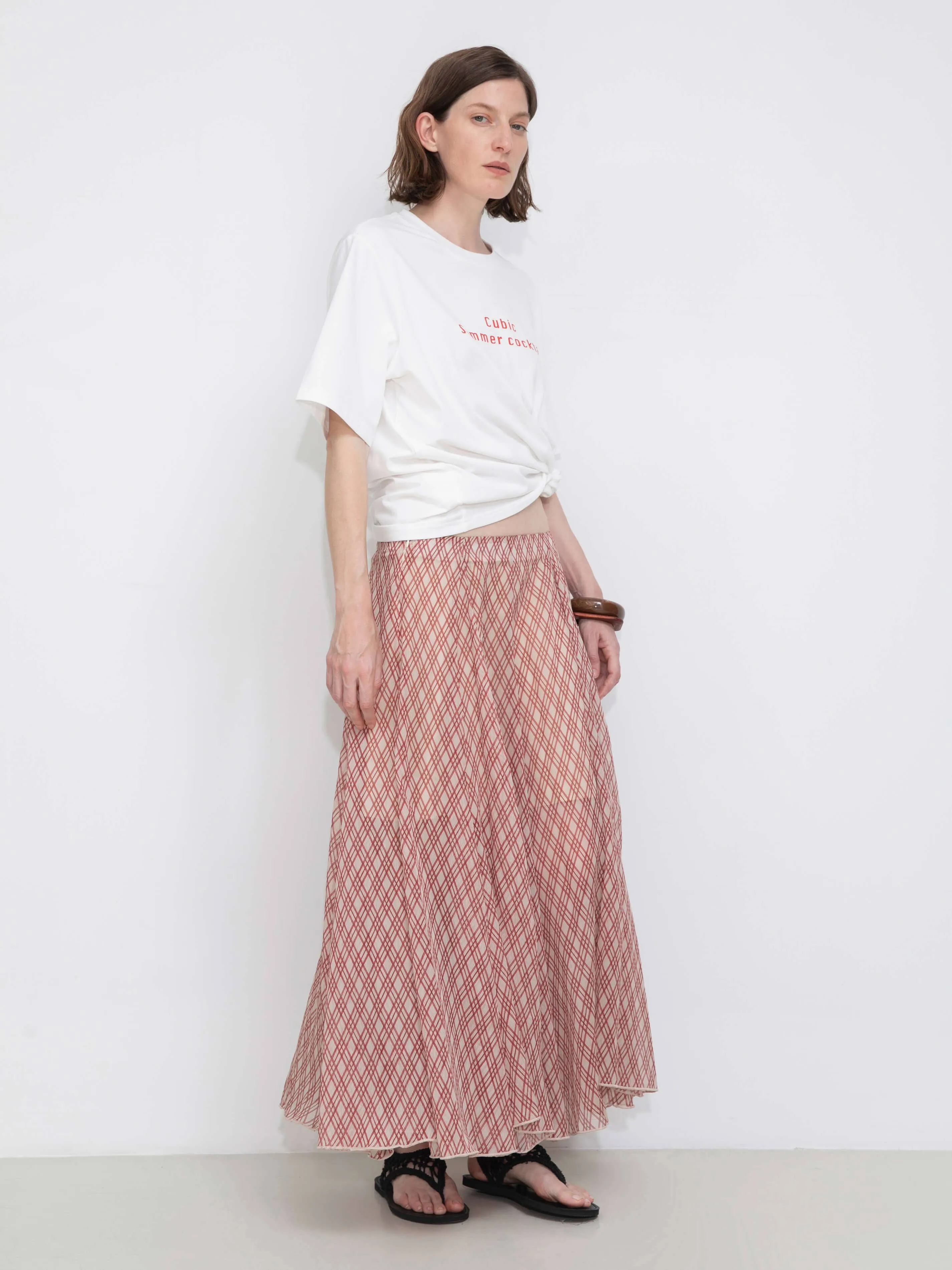 Asymmetrical Flowy Check Maxi Skirt: Blue / M