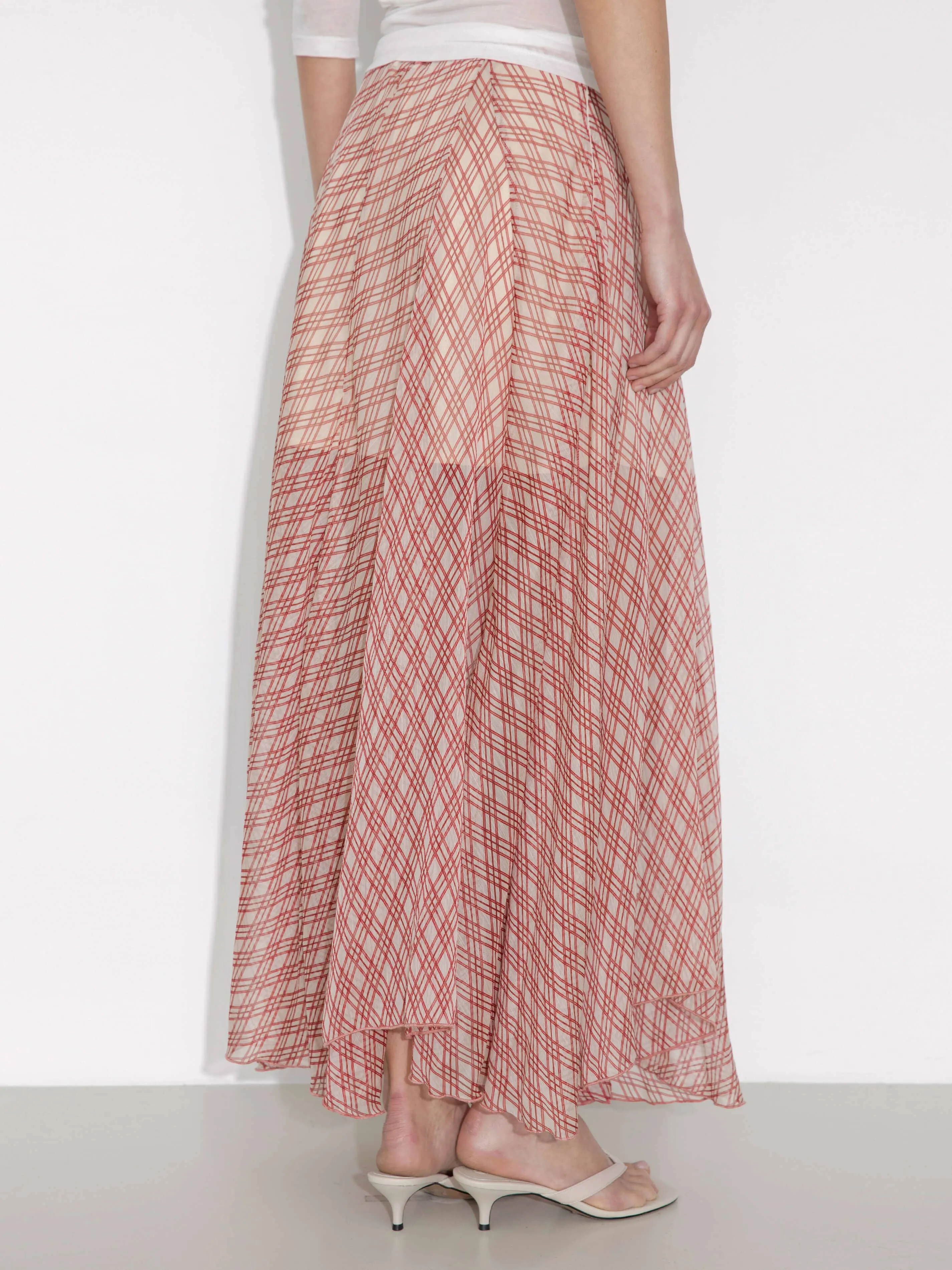 Asymmetrical Flowy Check Maxi Skirt: Blue / M
