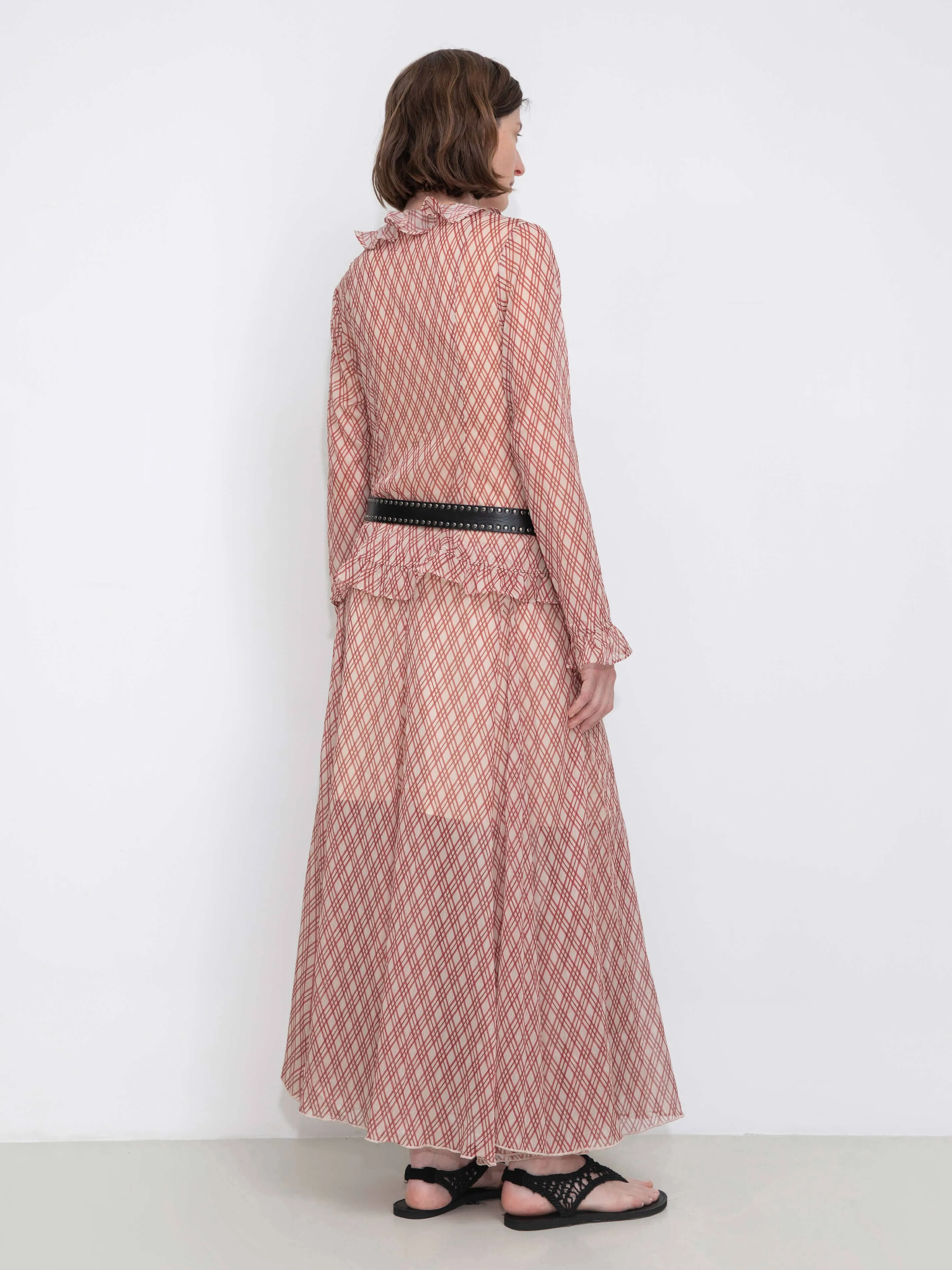 Asymmetrical Flowy Check Maxi Skirt: Blue / M