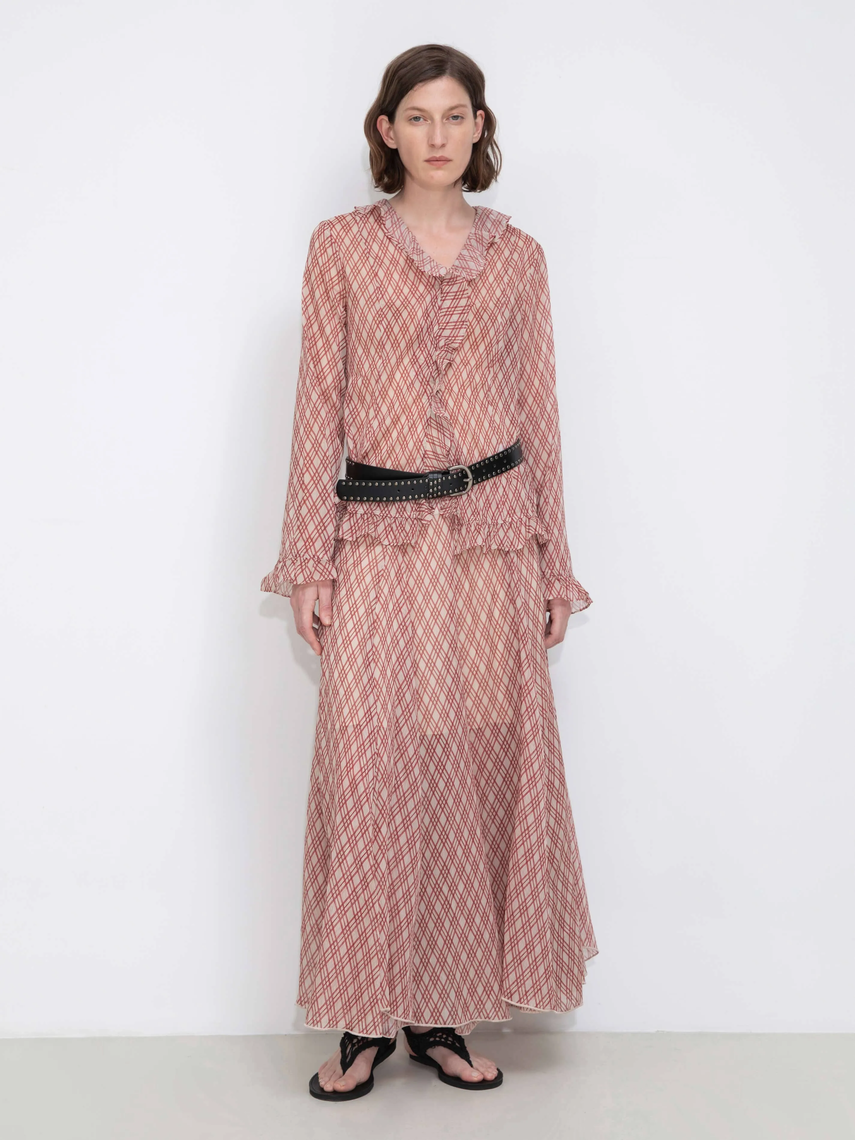 Asymmetrical Flowy Check Maxi Skirt: Blue / M