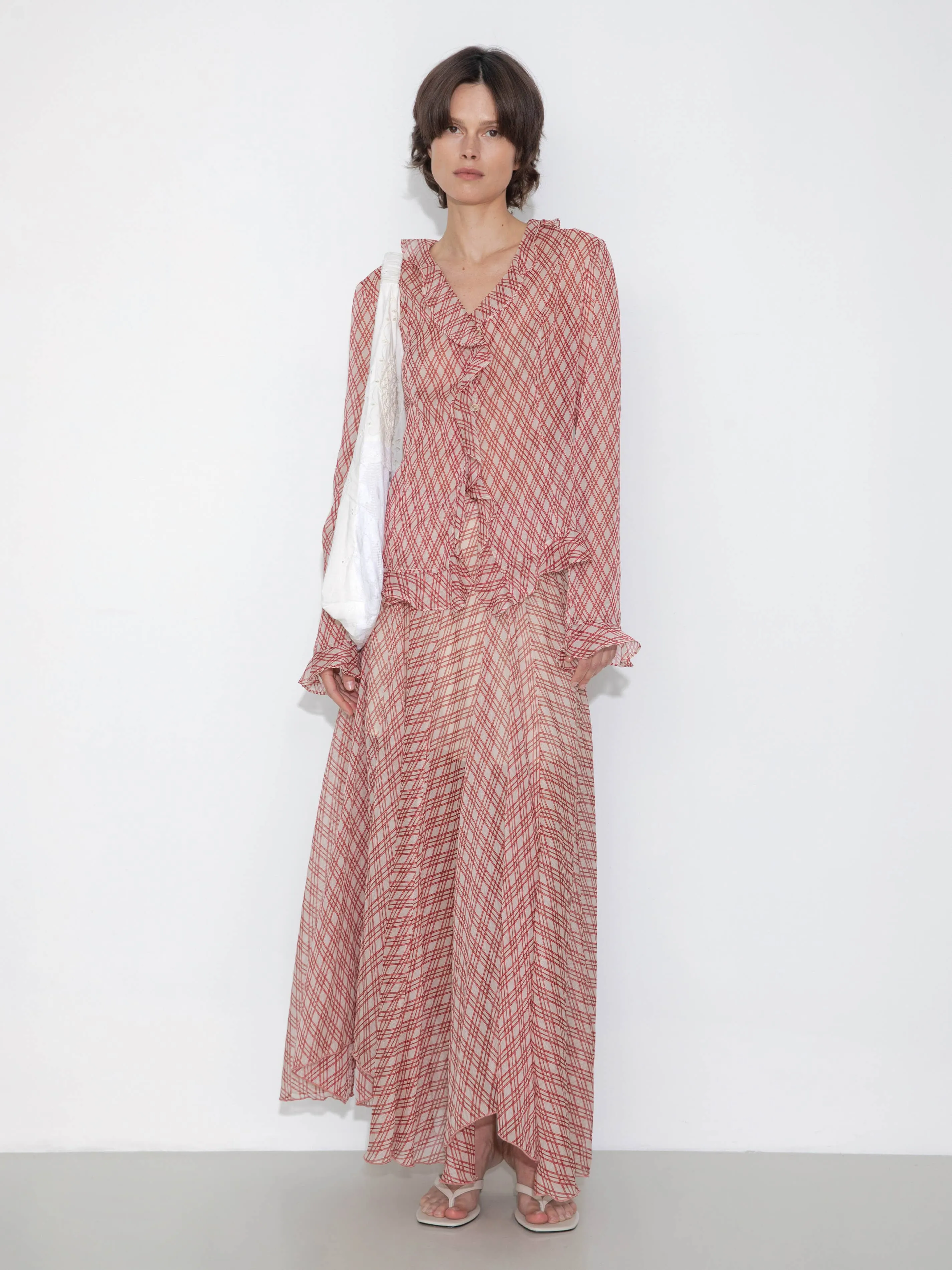 Asymmetrical Flowy Check Maxi Skirt: Blue / M