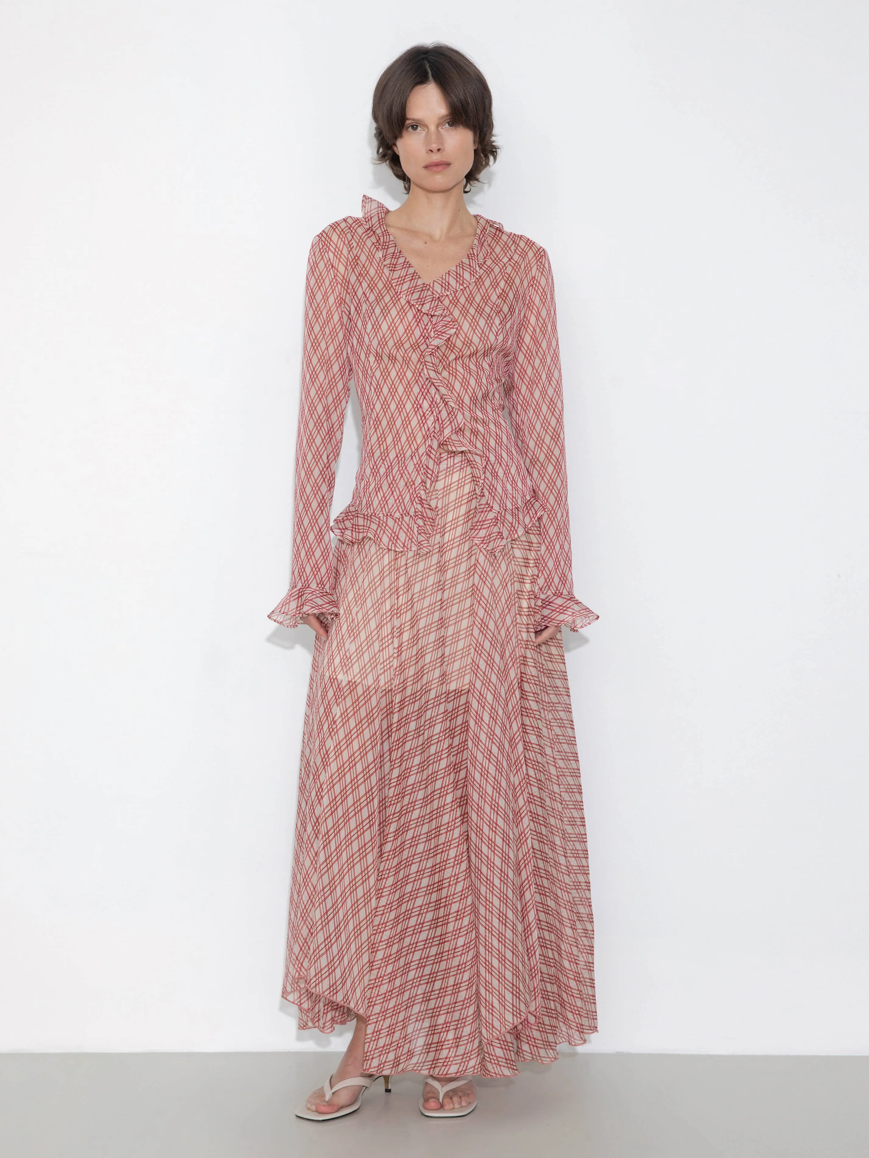 Asymmetrical Flowy Check Maxi Skirt: Blue / M