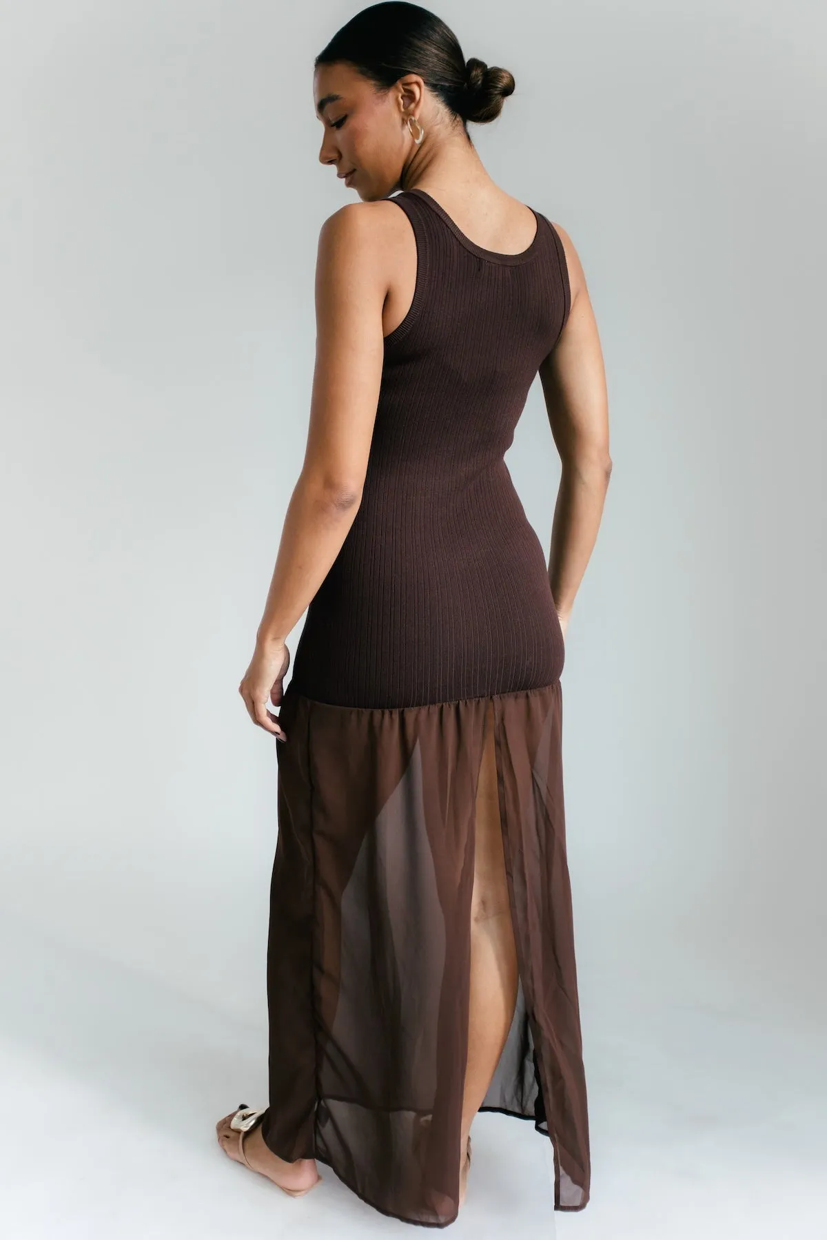 Carson Sheer Contrast Maxi Dress - Brown