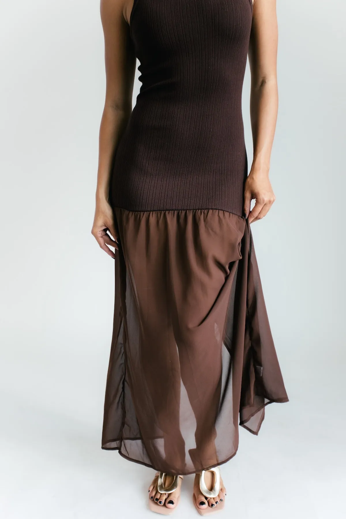 Carson Sheer Contrast Maxi Dress - Brown