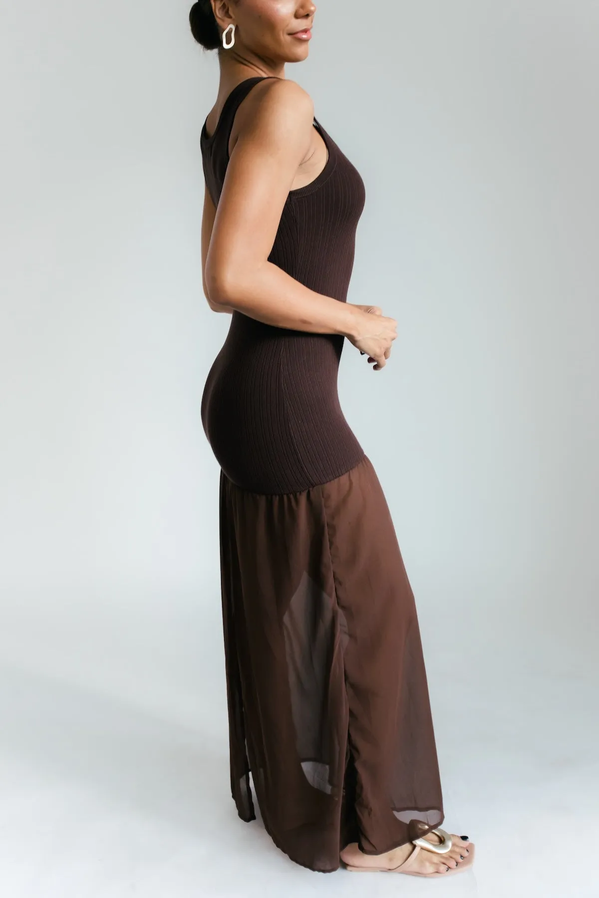 Carson Sheer Contrast Maxi Dress - Brown