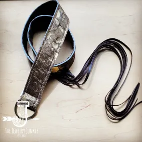 Dark Metallic Hide Leather Belt w/ Leather Fringe 906y