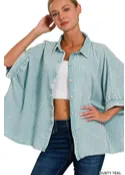 Dusty Teal Oversized Button- Up