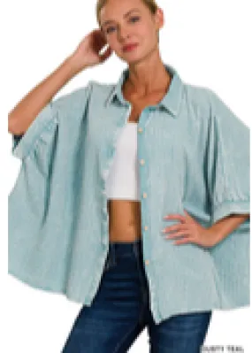 Dusty Teal Oversized Button- Up