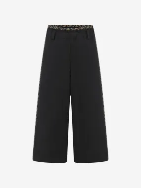 Fendi Girls Black Wide Leg Logo Trousers