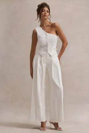 Galilea | Cream Plisse Wide-Leg Trousers