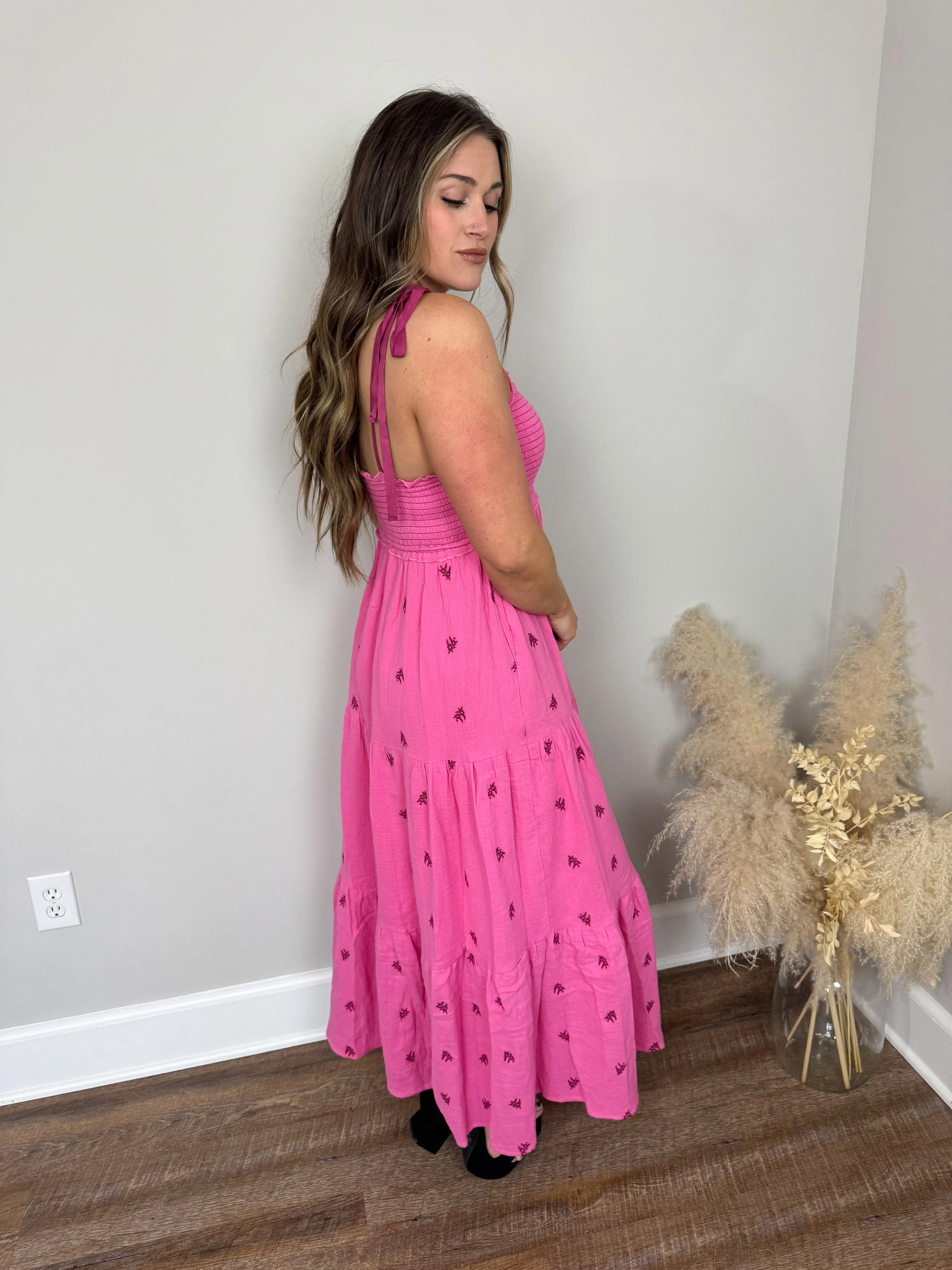 Golden Hour Embroidered Dress | Pink