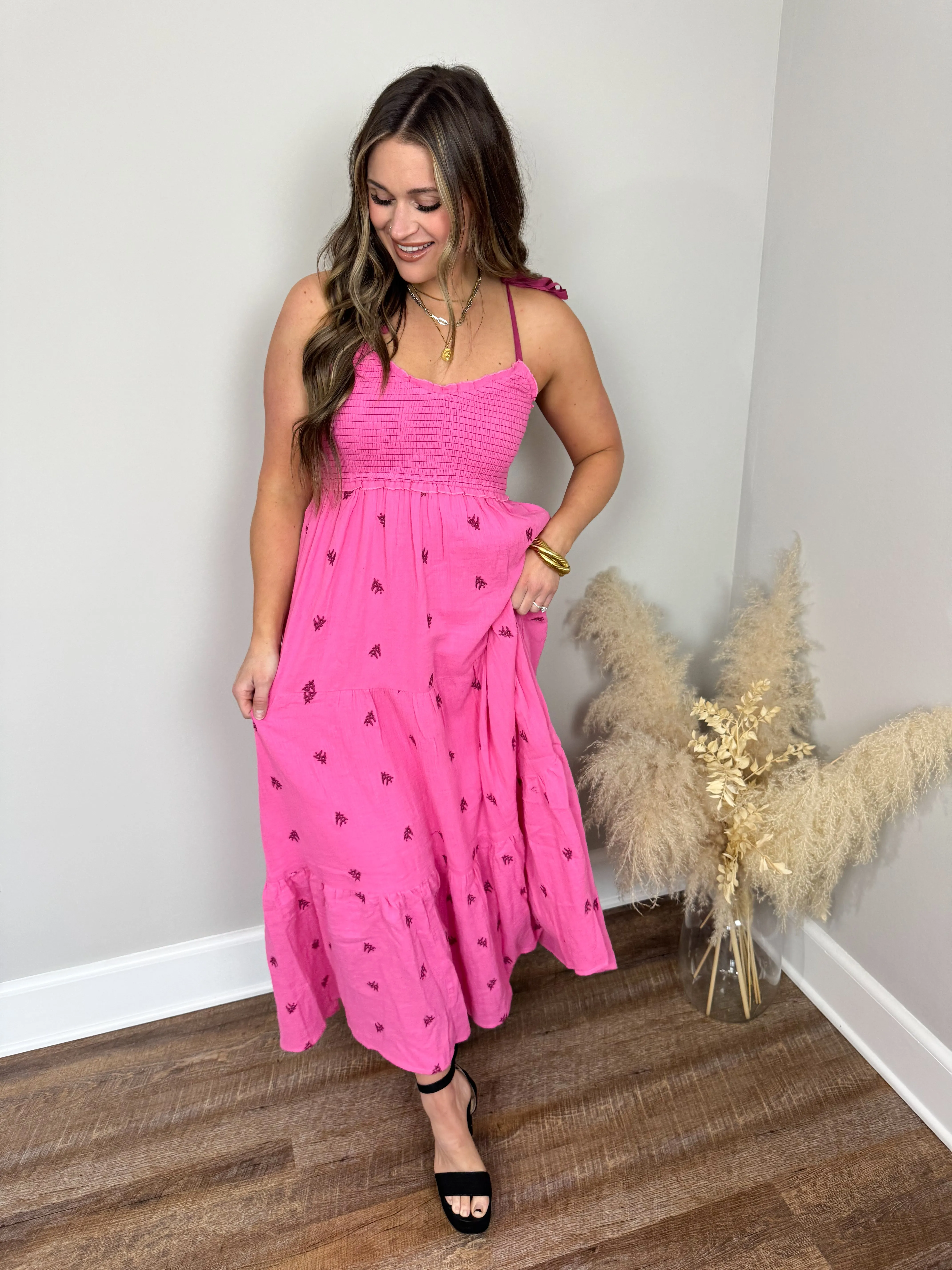 Golden Hour Embroidered Dress | Pink