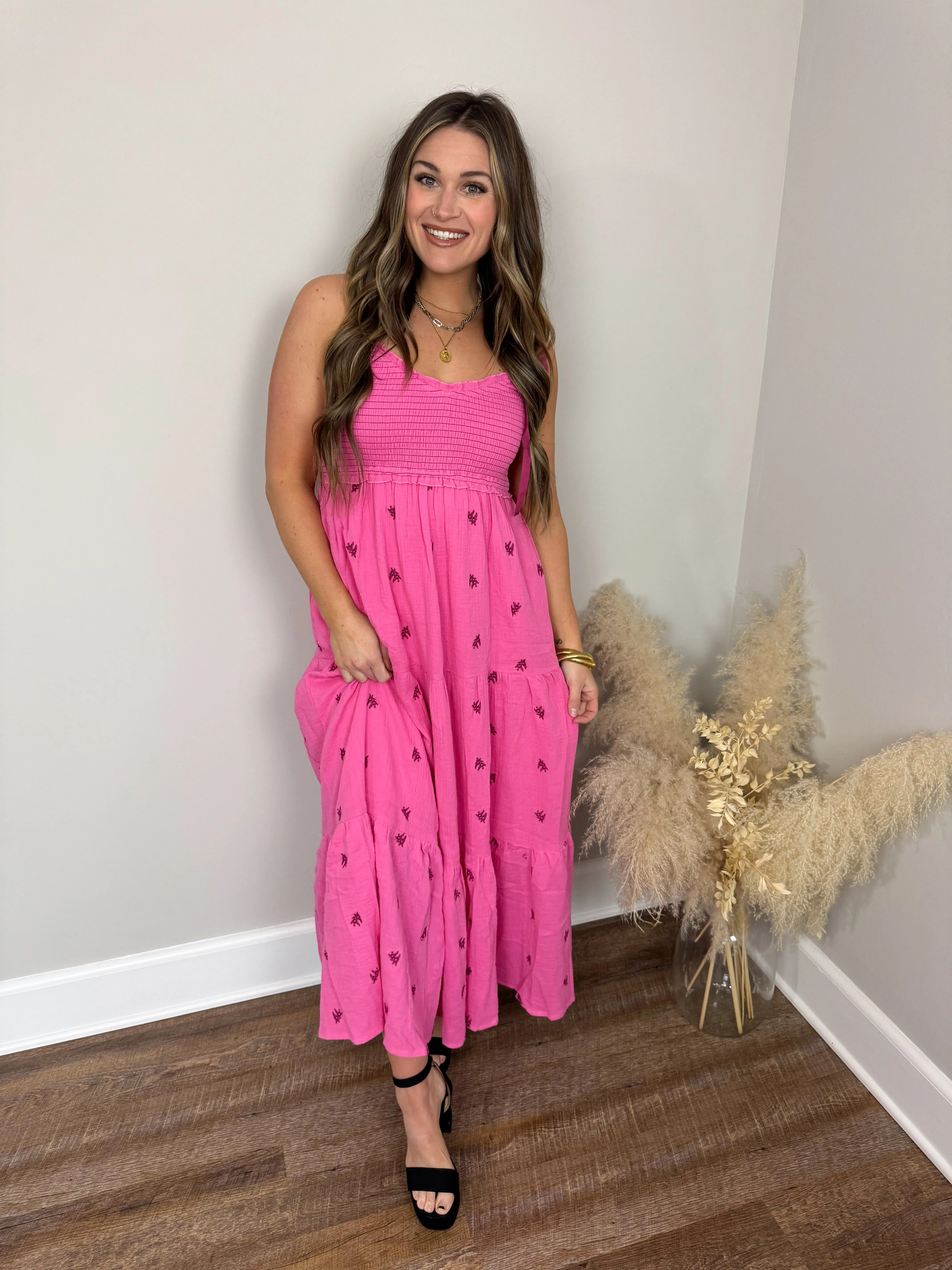 Golden Hour Embroidered Dress | Pink
