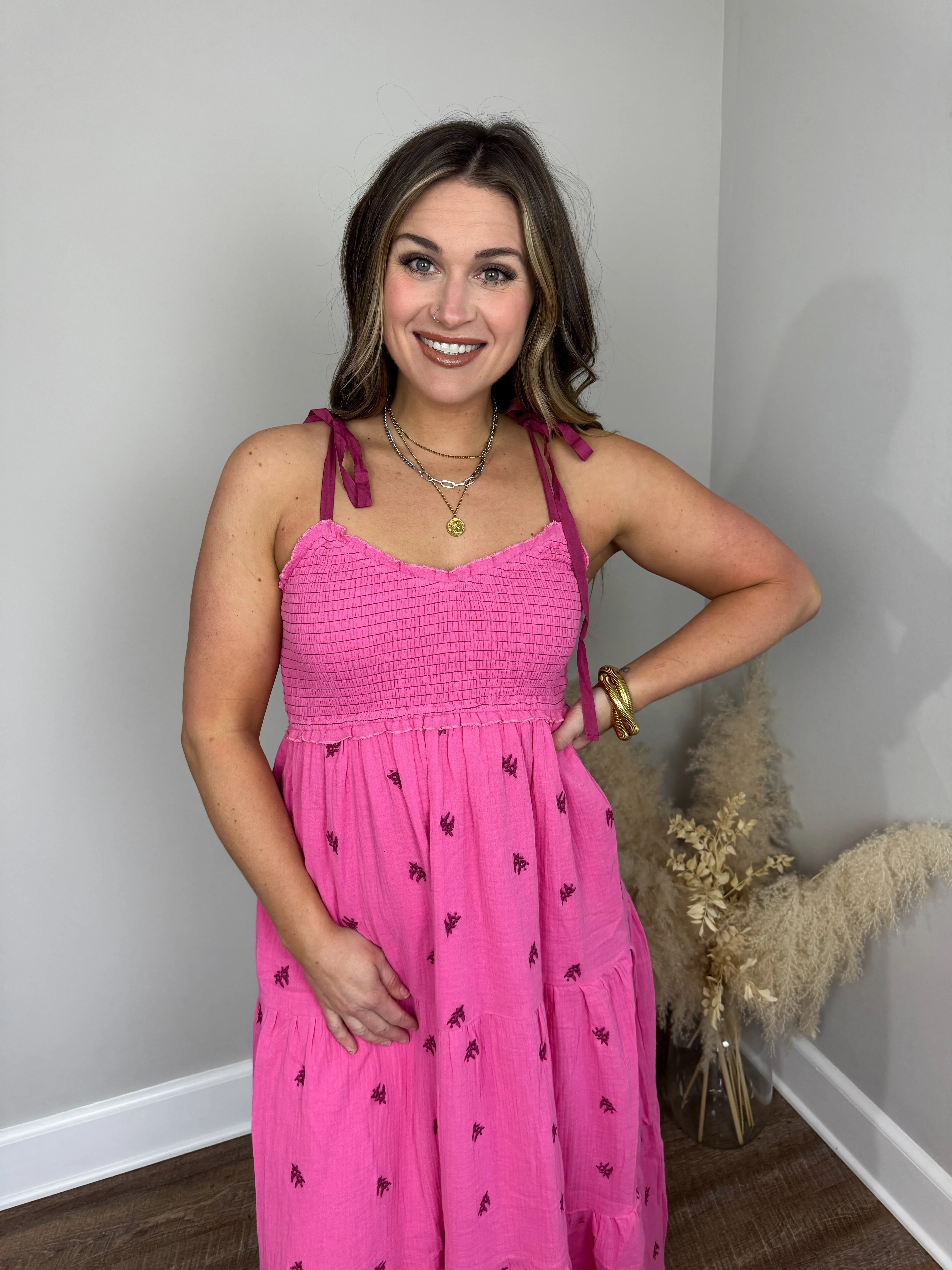 Golden Hour Embroidered Dress | Pink