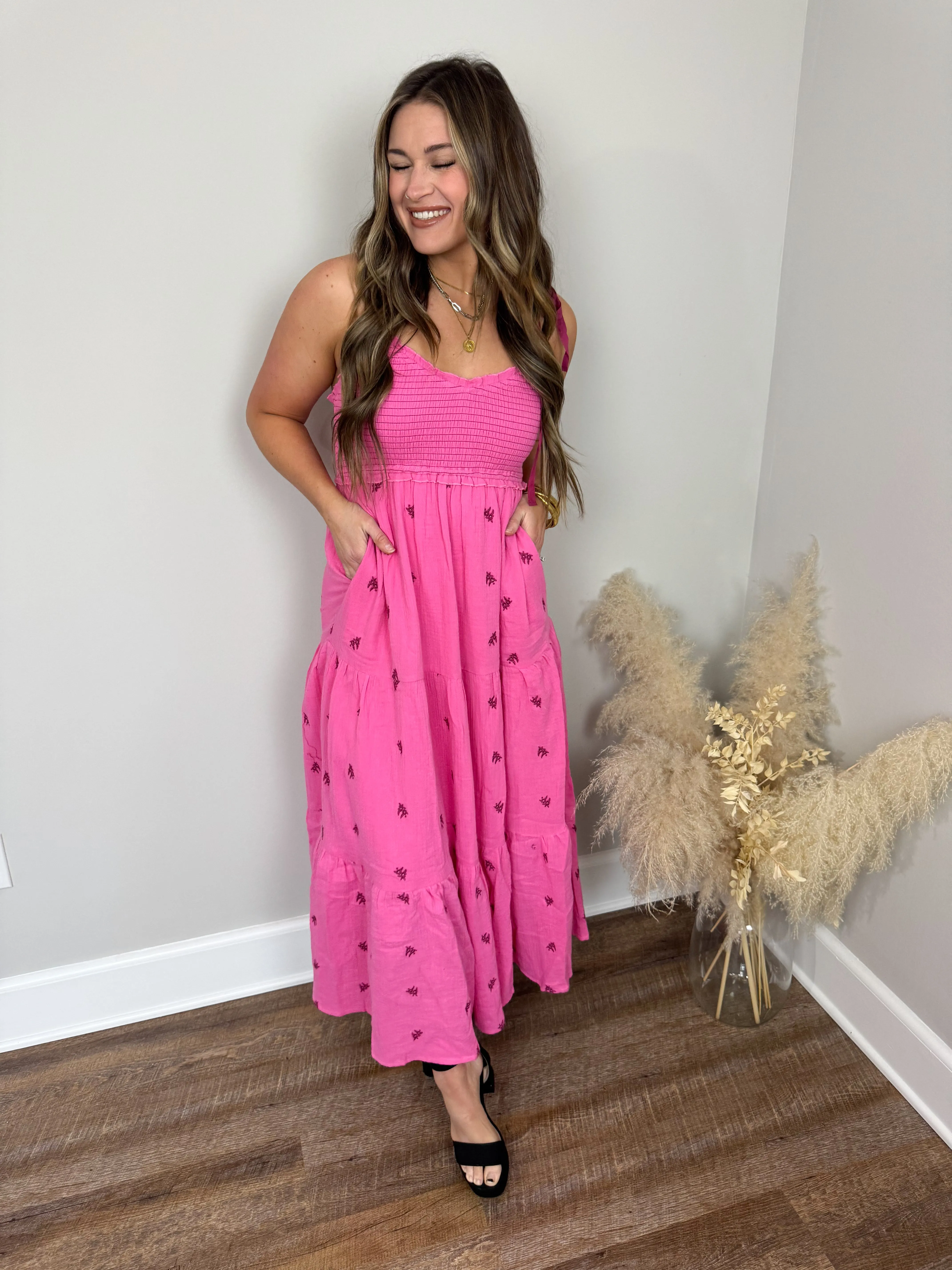 Golden Hour Embroidered Dress | Pink