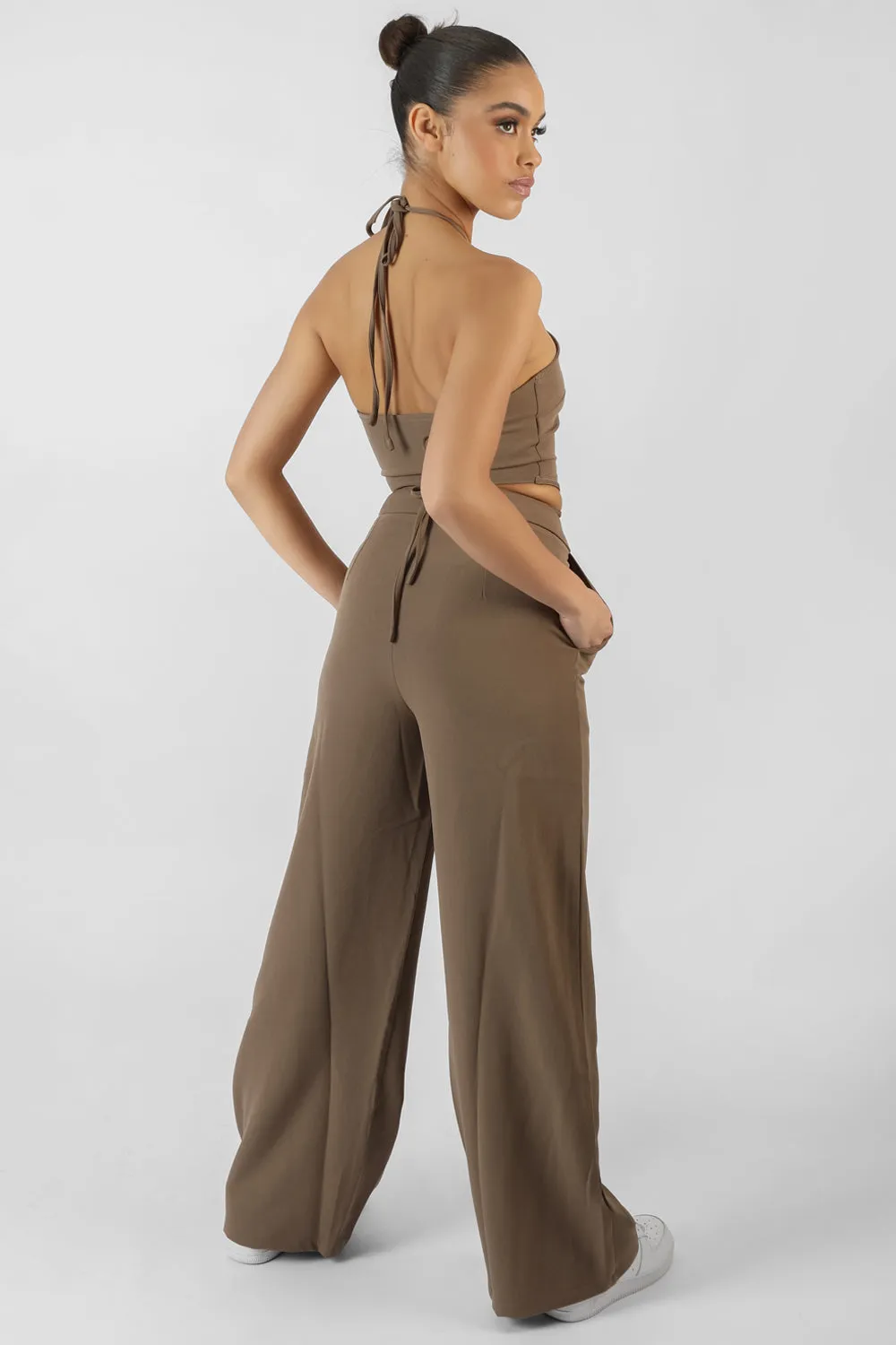 High Waist Wide Leg Trouser Taupe