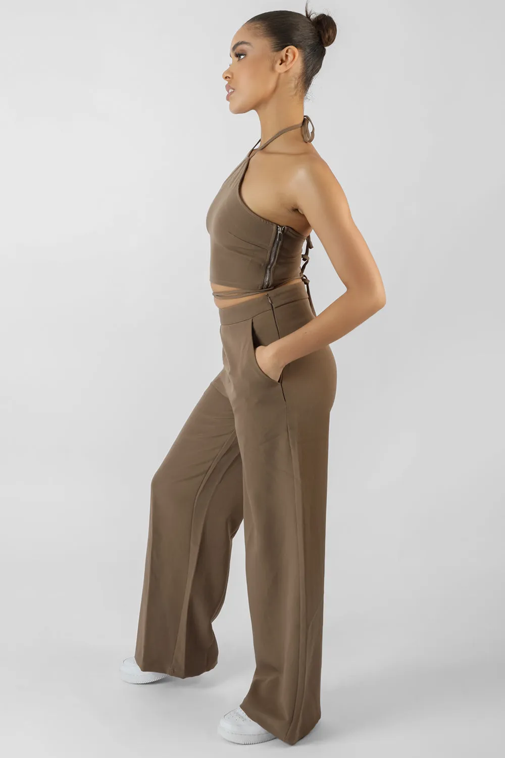 High Waist Wide Leg Trouser Taupe