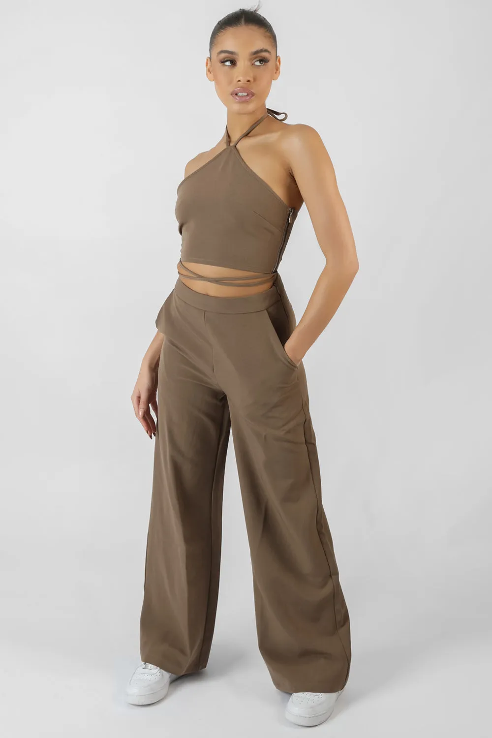 High Waist Wide Leg Trouser Taupe