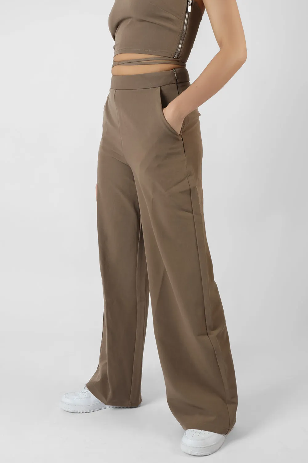 High Waist Wide Leg Trouser Taupe