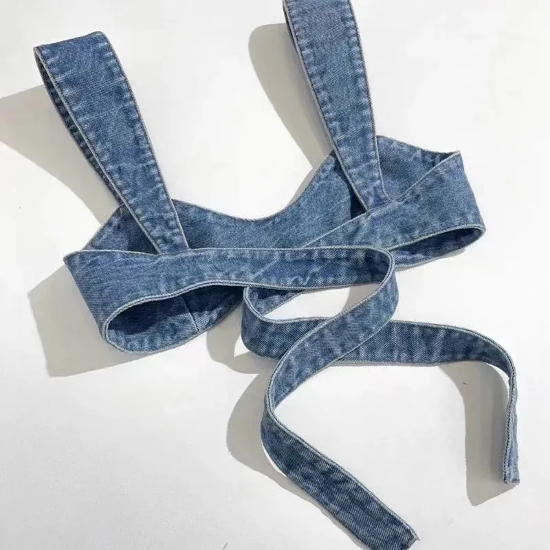 Hnzxzm 2024 Summer New Special Sexy Denim Tops Vest Strapless Shirts Cute Dress Up Versatile Super Short  Jean Tops