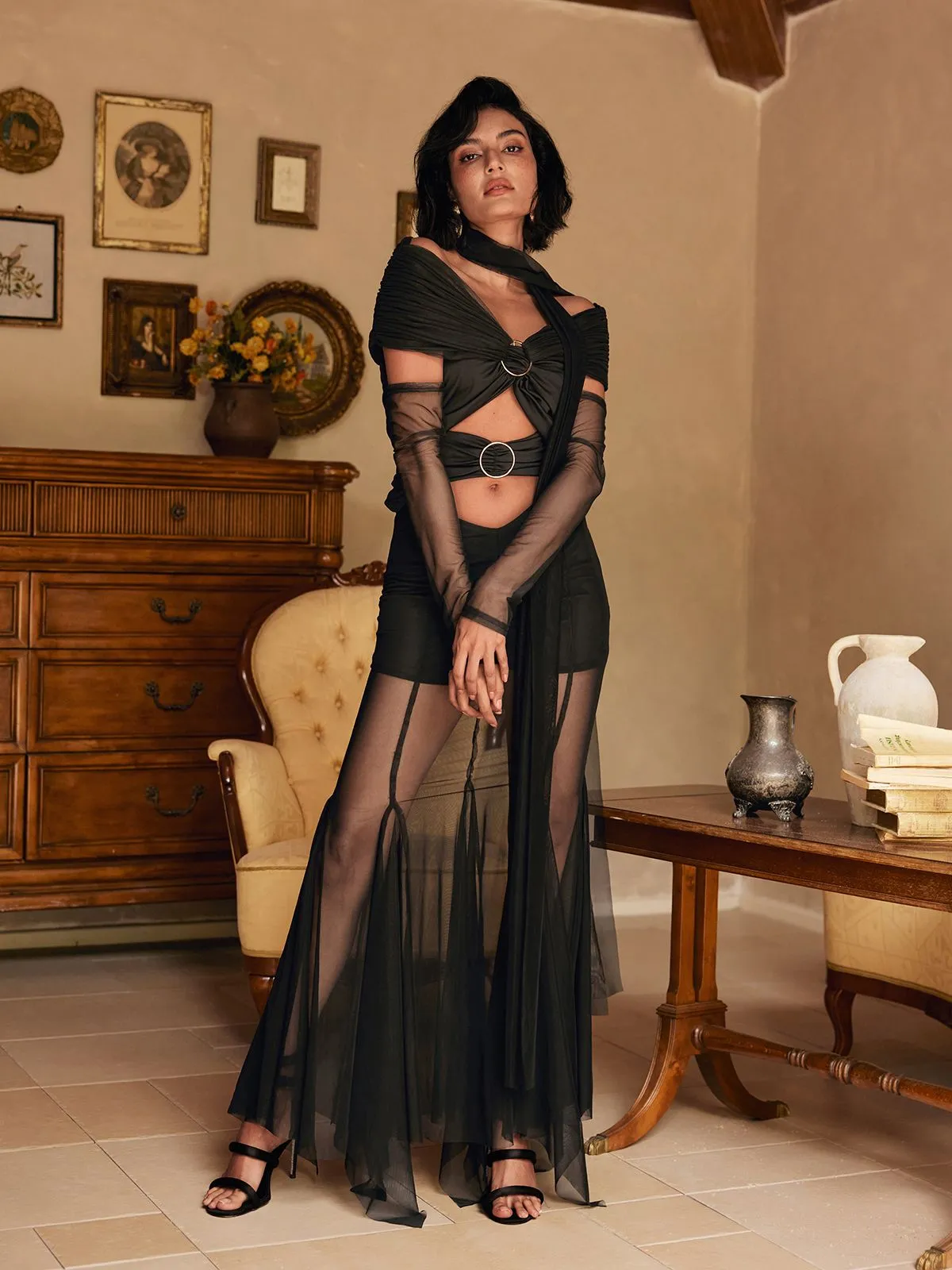 Lakiya Cutout Mesh Maxi Dress