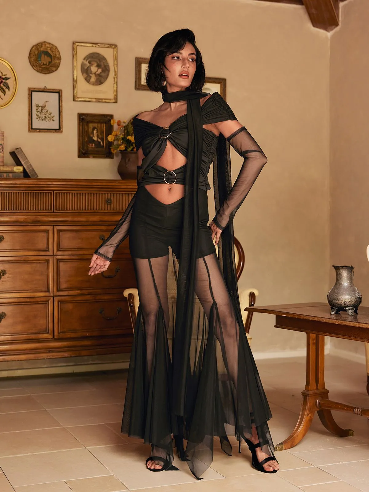 Lakiya Cutout Mesh Maxi Dress