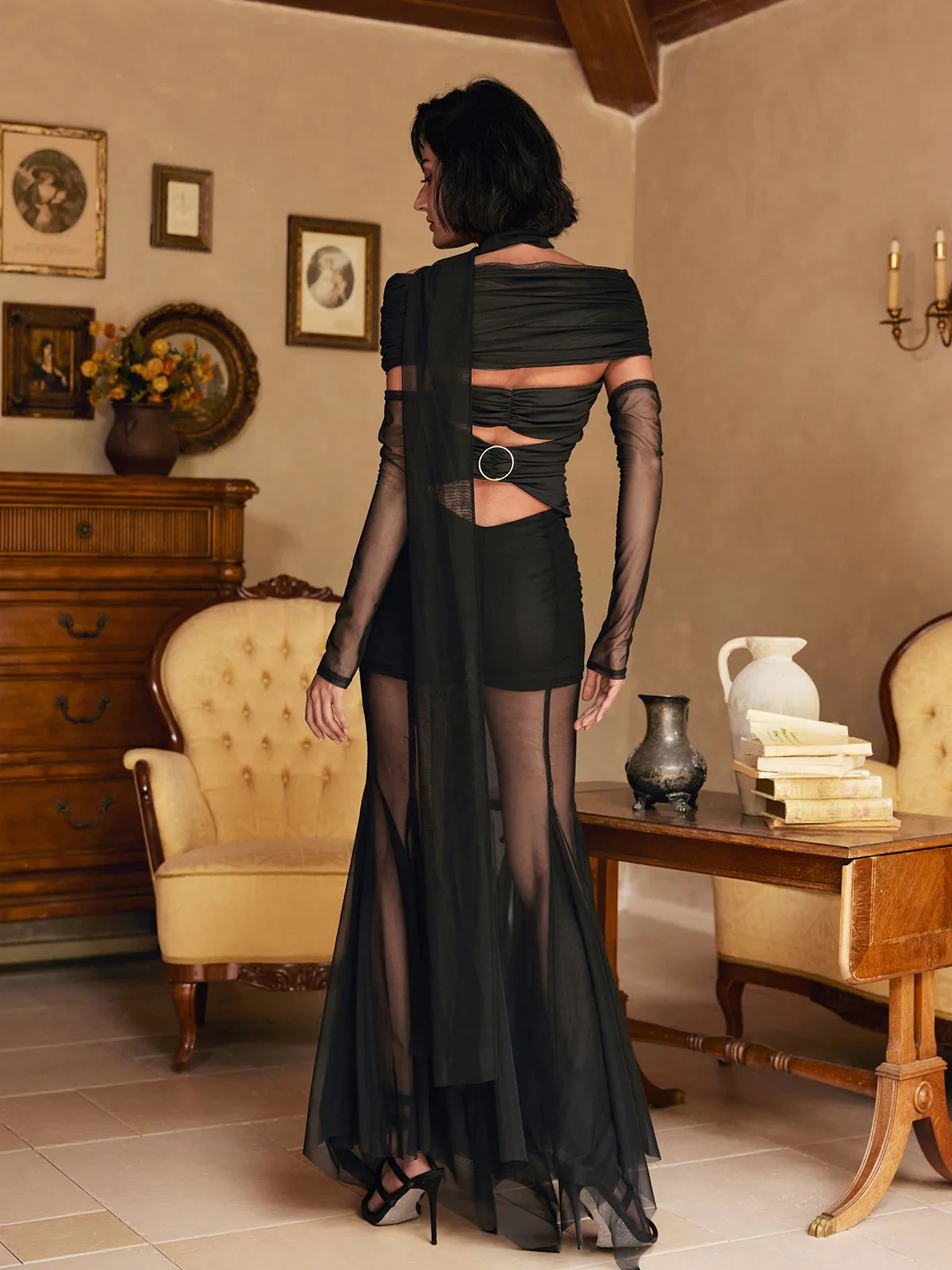 Lakiya Cutout Mesh Maxi Dress
