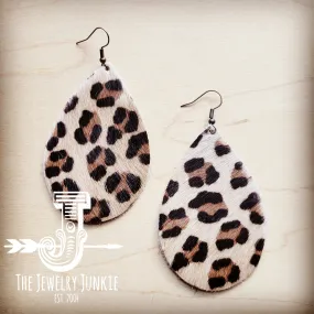 **Leather Teardrop Earrings in Hair on Hide Mini Leopard 222p