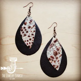 **Leather Teardrop Earrings with Cream and Bronze Gator Accents 207p