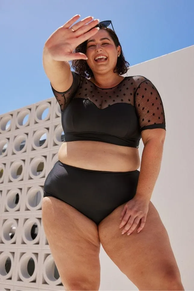Mesh Polkadot Short Sleeve Crop Top
