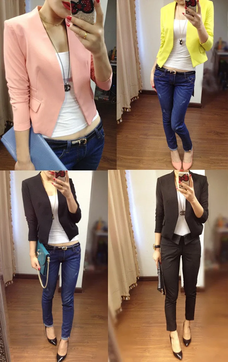 New Fashion Candy Color Women Spring Slim Short Design Suit Coat Jackets
