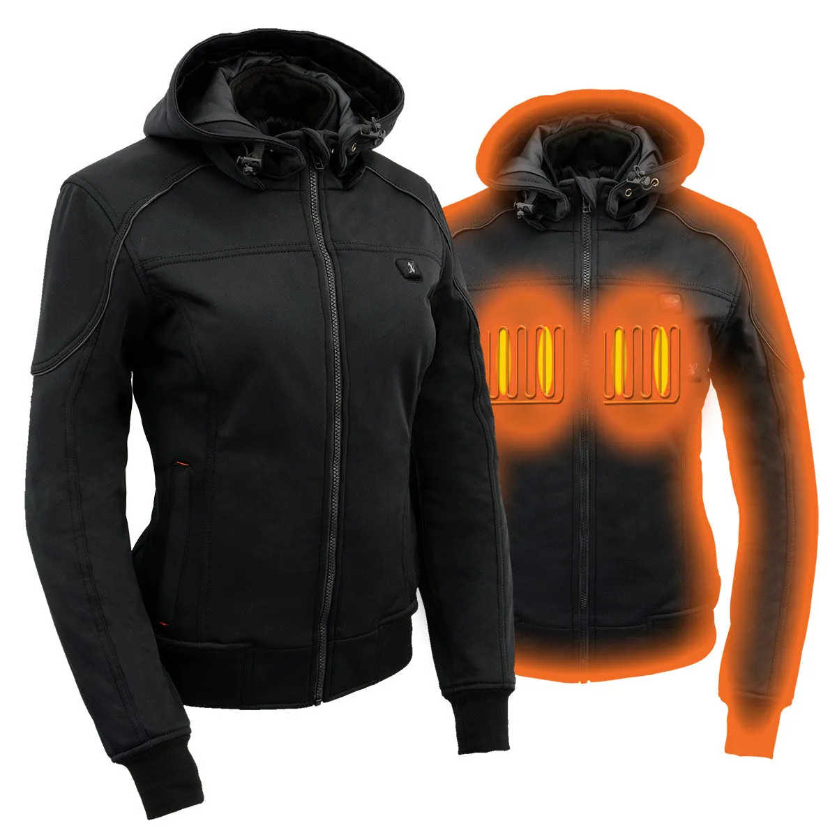 Nexgen Heat NXL2761SET Womens Black 'Igniter' Heated Soft Shell Hooded Jacket (Rechargeable 10000mAh Battery Pack Included)