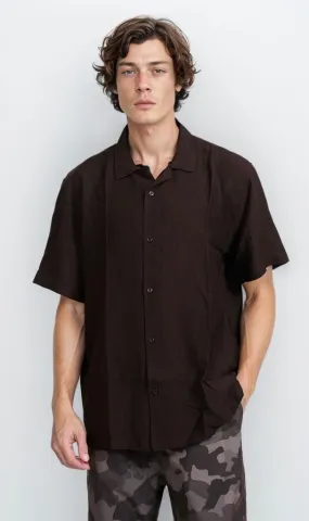 O203317 - Linen Short-Sleeve Button-Up Shirt - Black