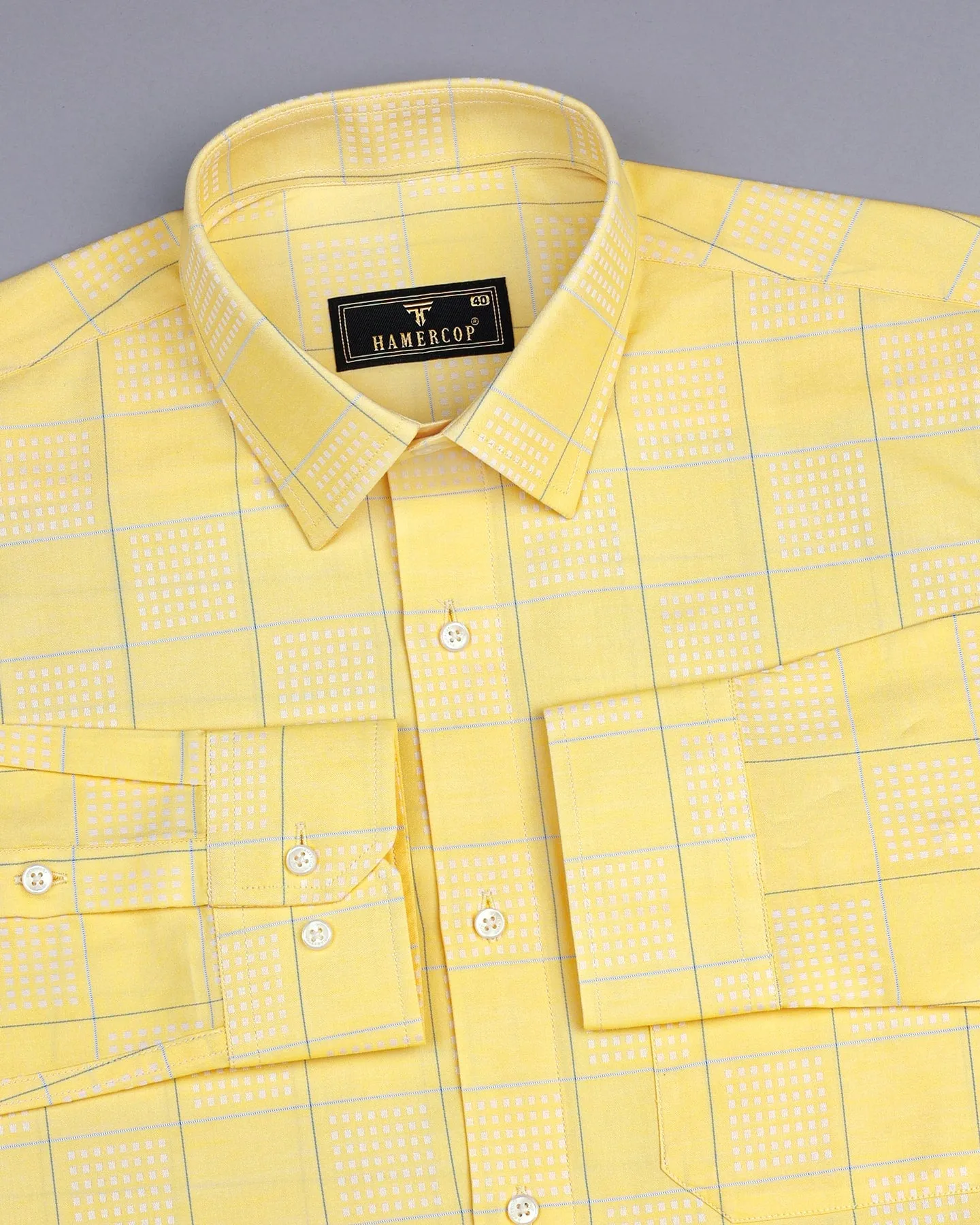Ottarwa Yellow Dobby Jacquard Check Premium Gizza Shirt