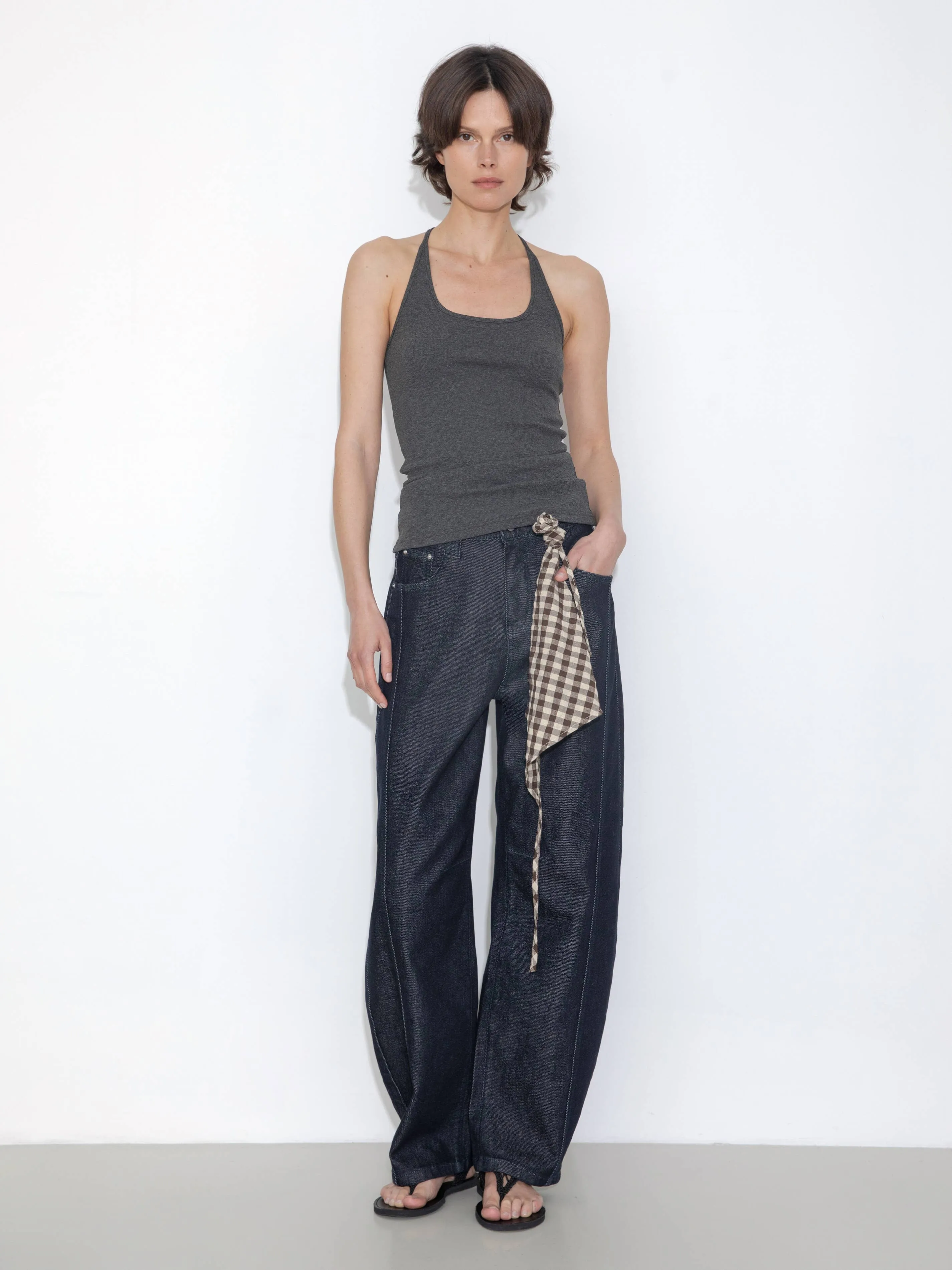 Panelled Loose-Fit Wide-Leg Tapered Jeans: Navy / L