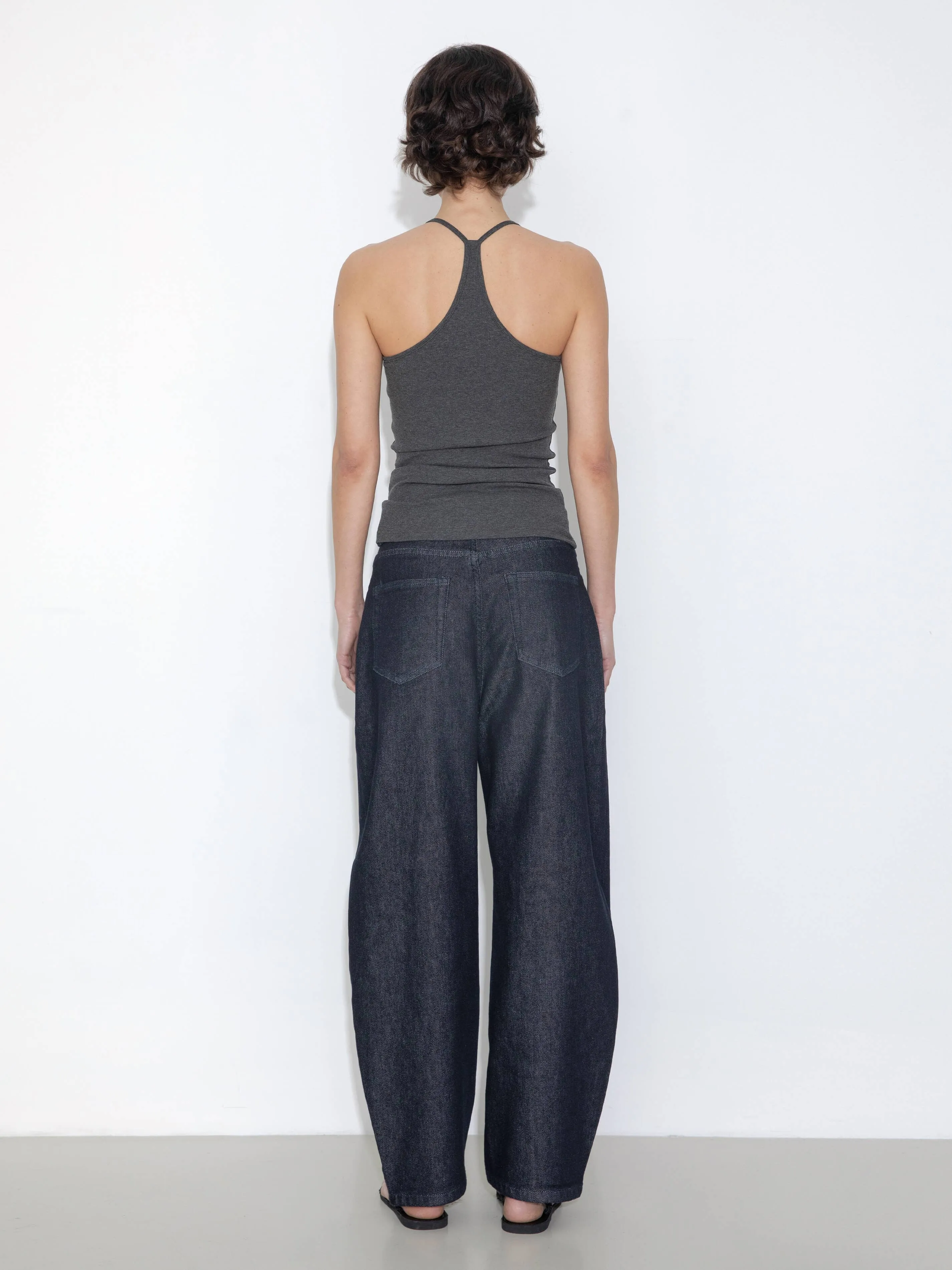 Panelled Loose-Fit Wide-Leg Tapered Jeans: Navy / L