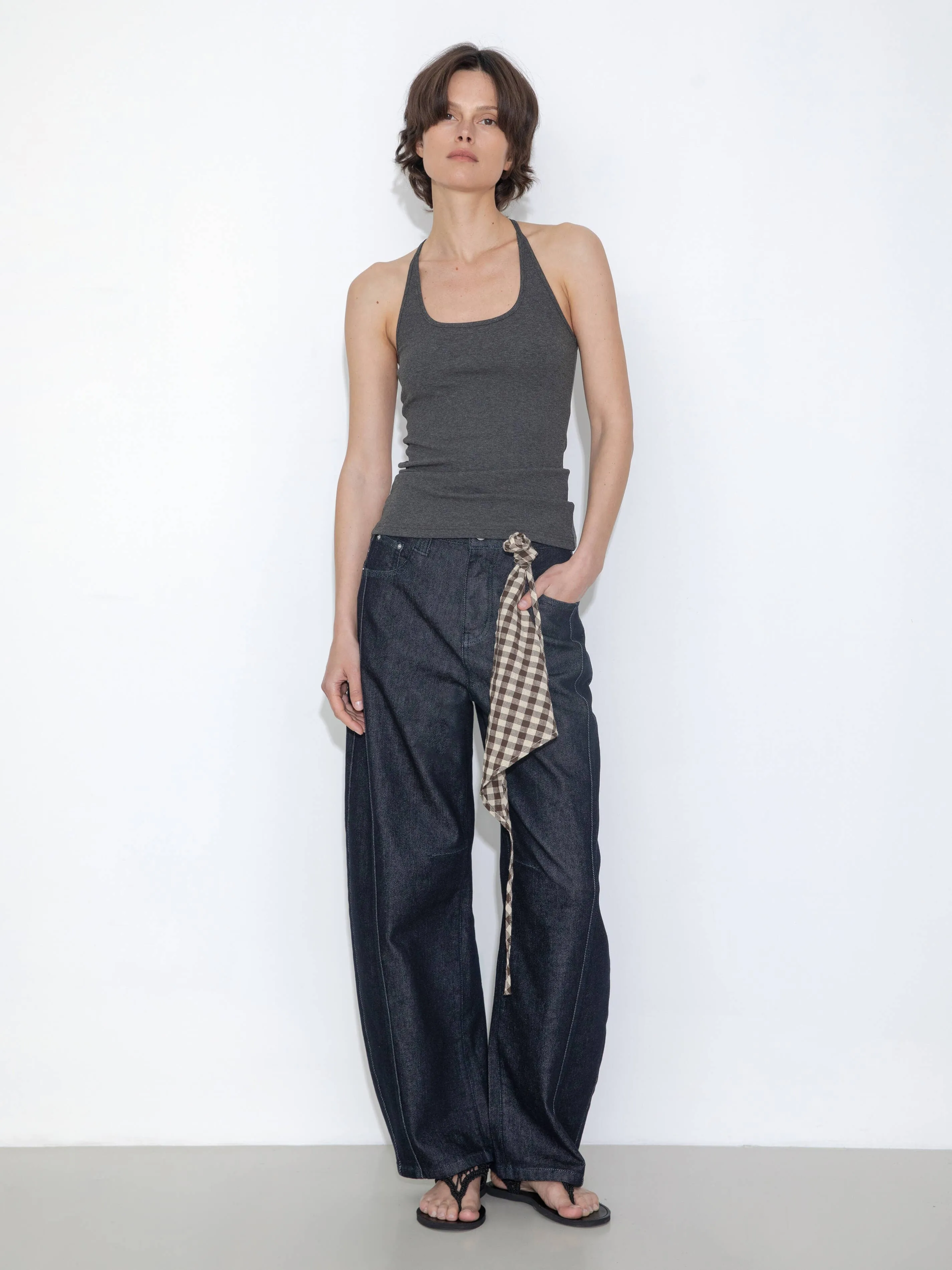 Panelled Loose-Fit Wide-Leg Tapered Jeans: Navy / L