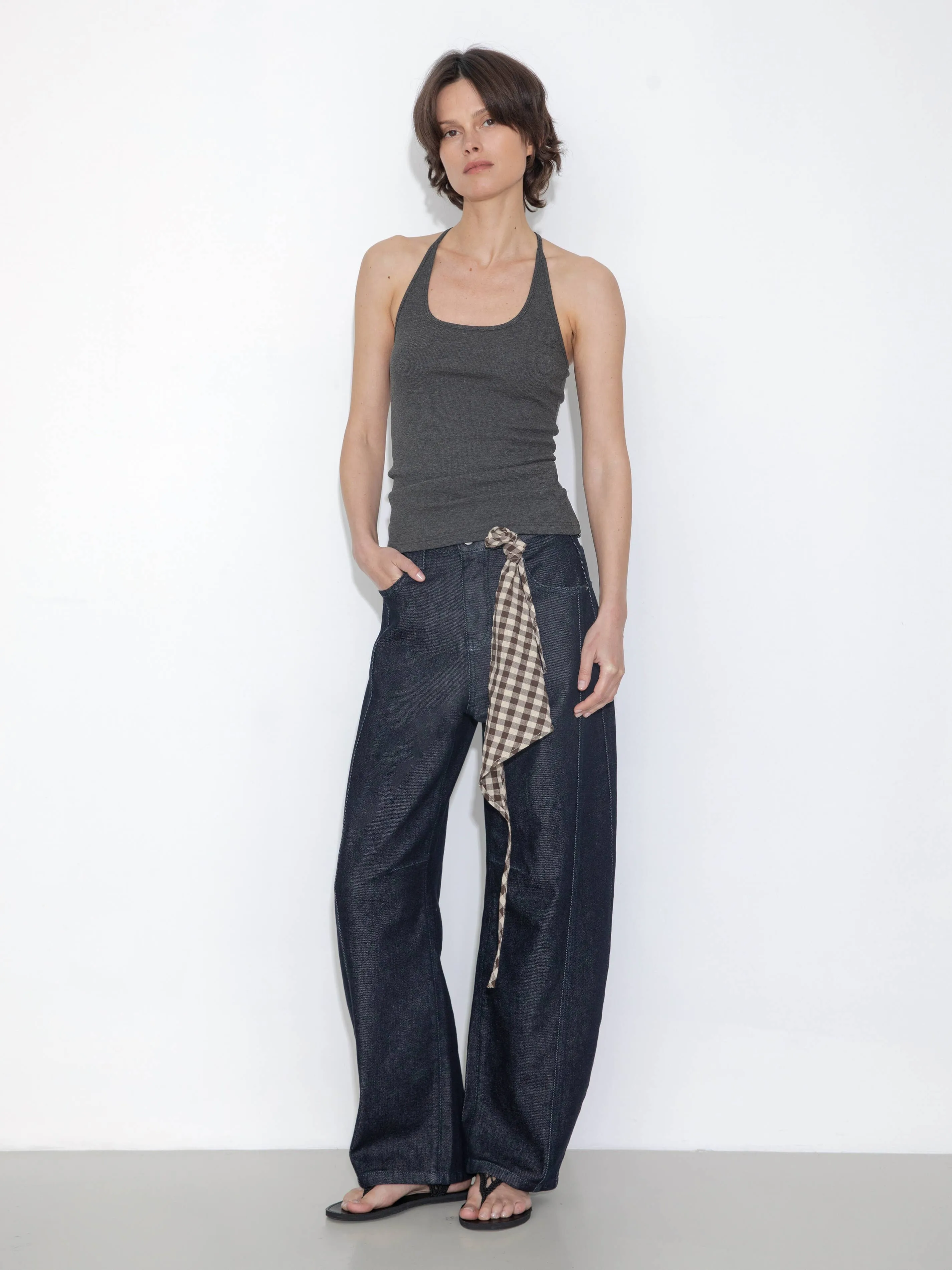 Panelled Loose-Fit Wide-Leg Tapered Jeans: Navy / L