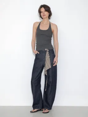 Panelled Loose-Fit Wide-Leg Tapered Jeans: Navy / L