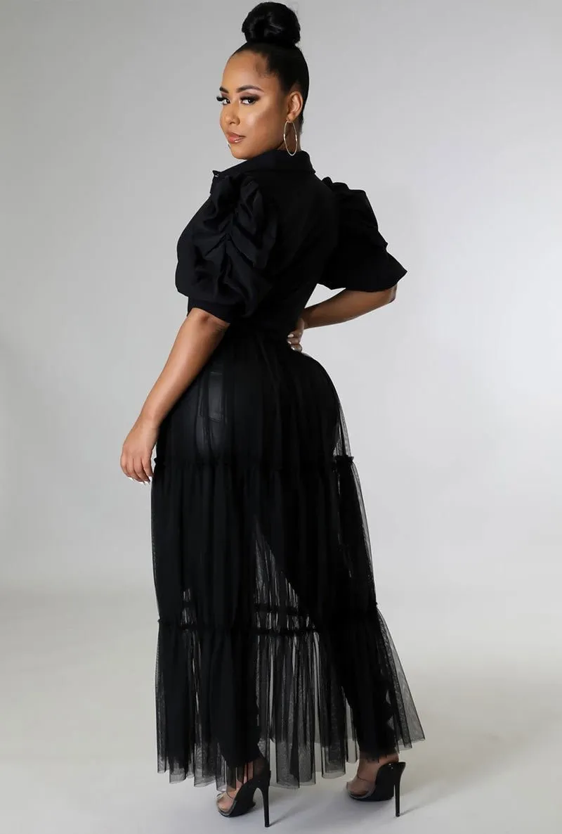 Real Queen Puff Sleeve Sheer Dress