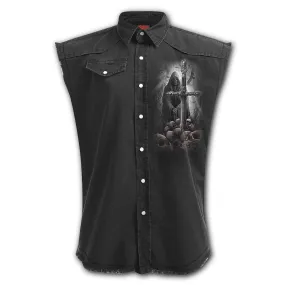 Soul Searcher Sleeveless Mens Button Up Work Shirt