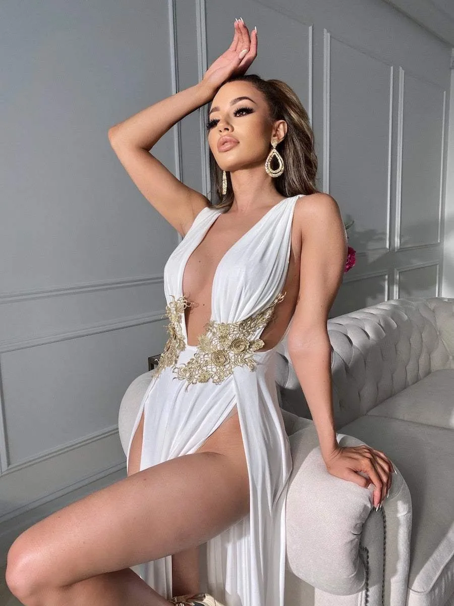WHITE LOVELY EVENING DRESS
