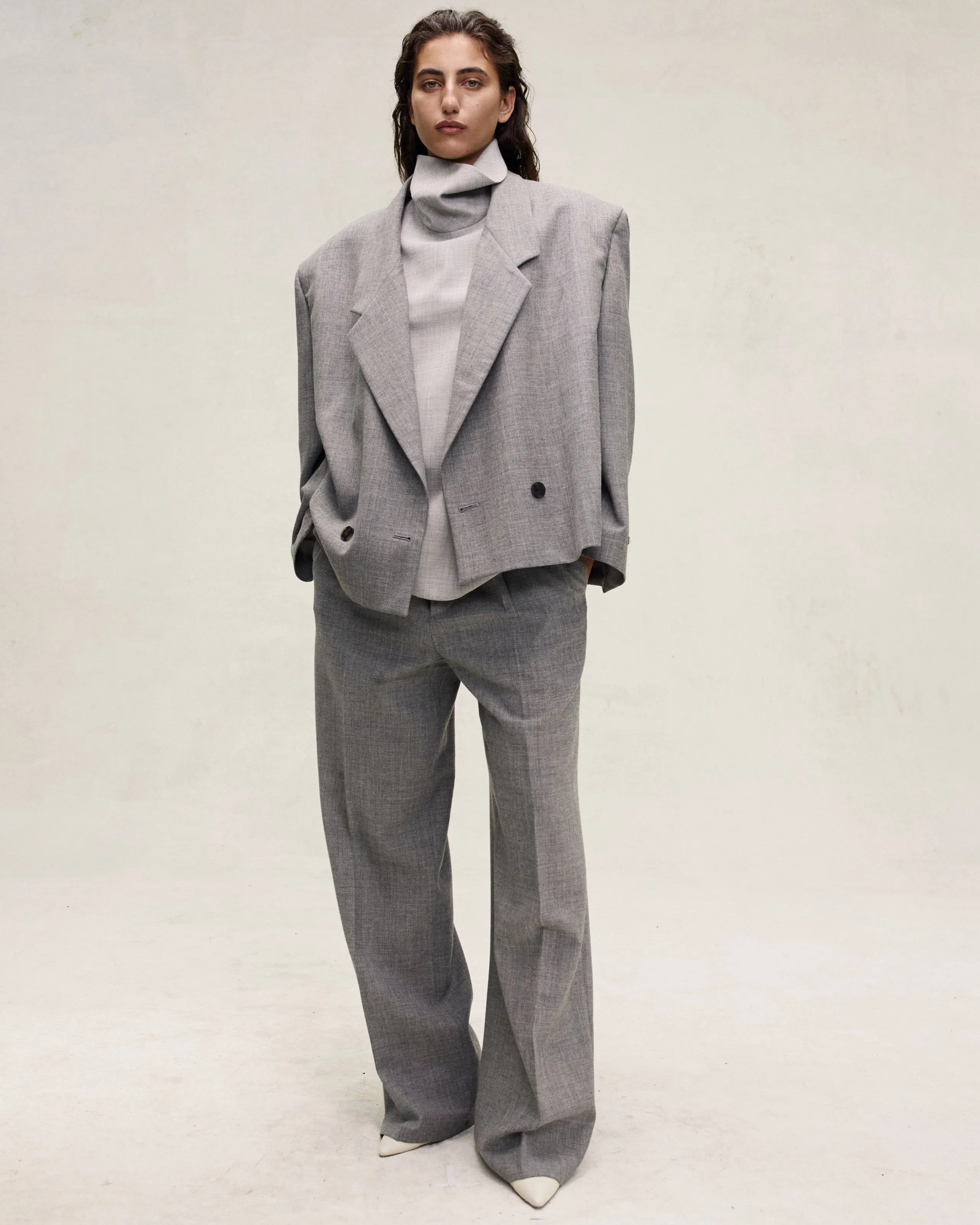 Wool Canvas Wide Leg Trousers