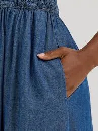 WRANGLER Smocked Bodice Denim Maxi Dress